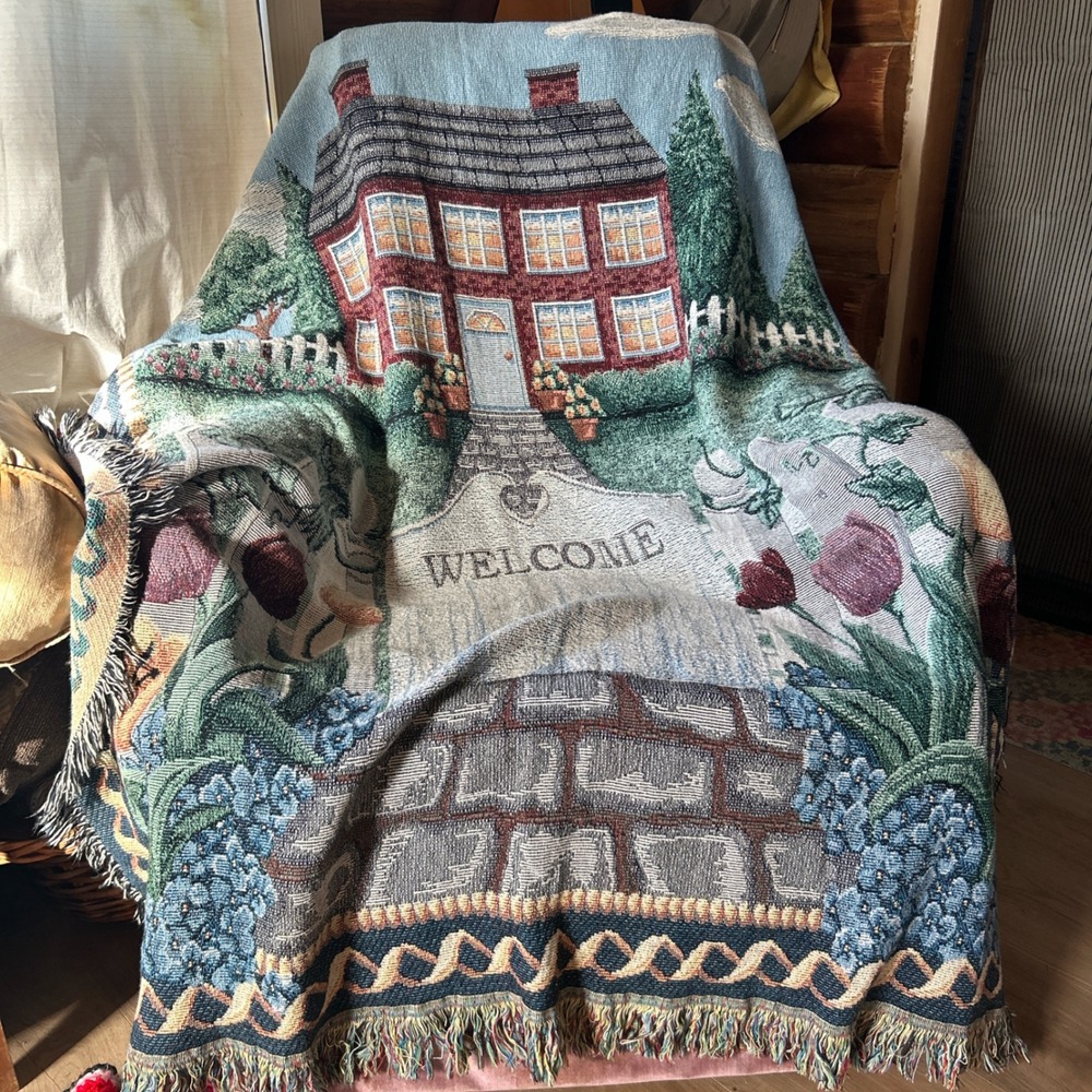 Vintage Woven 'Welcome Home' Tapestry Throw Blanket